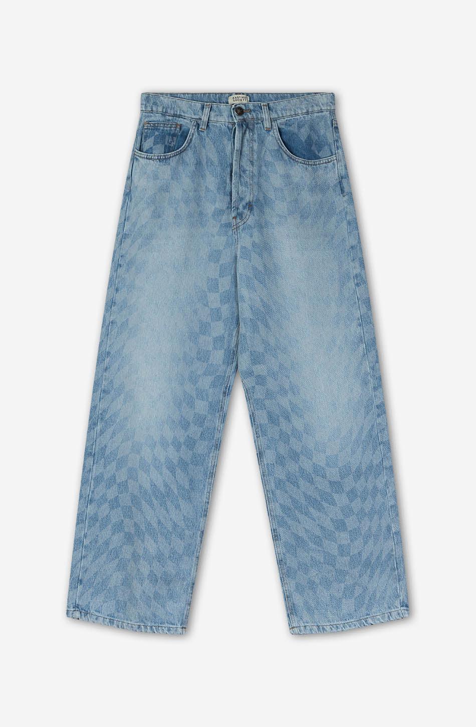 kaotiko Pantalón Loose Laser Check Denim Últimos 3 días