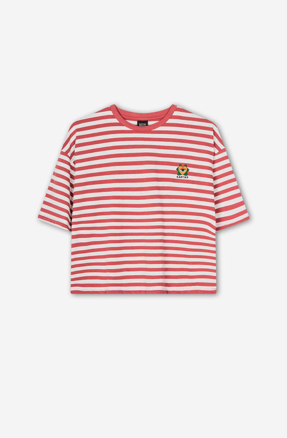 kaotiko Camiseta Burgundy Heart Stripes