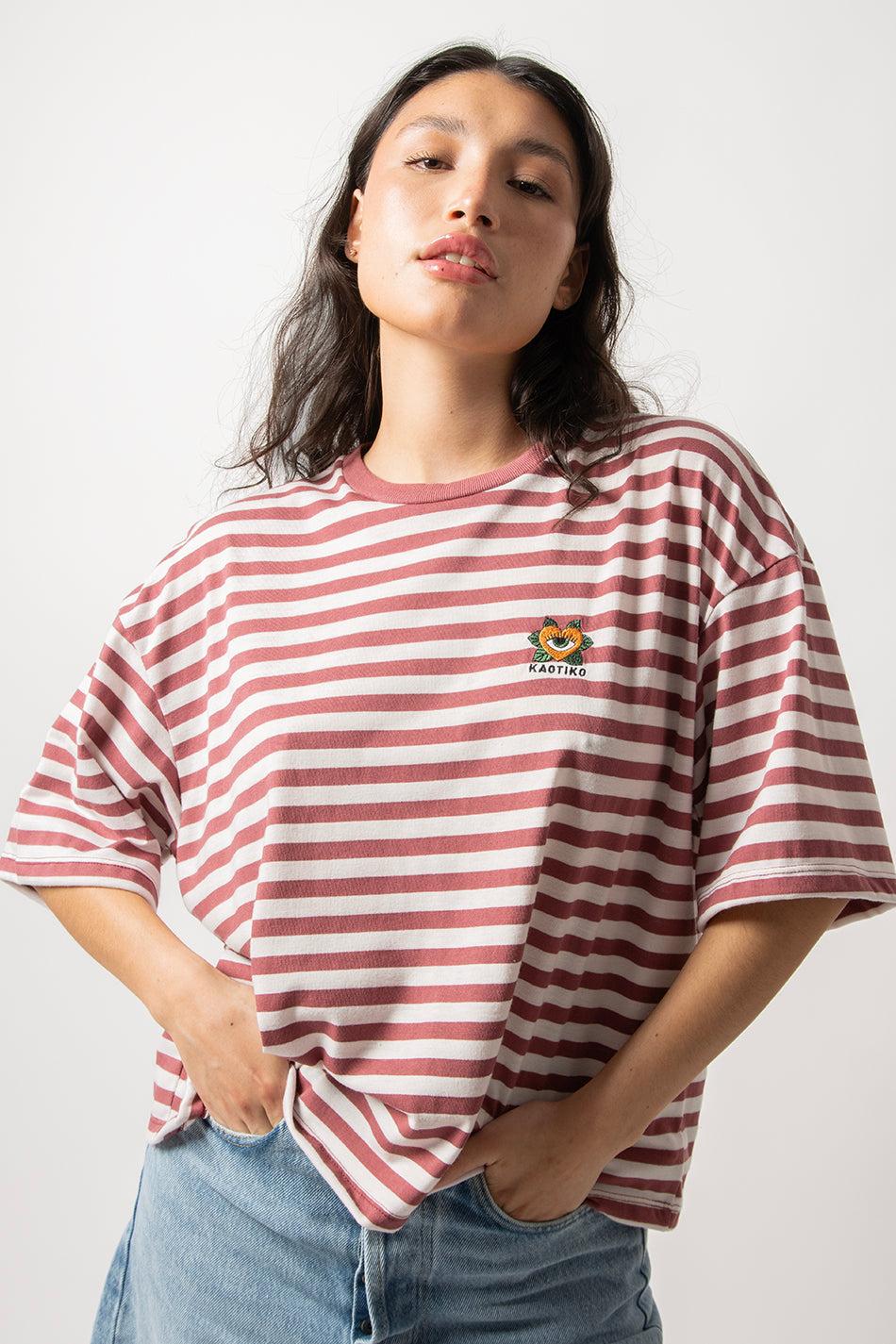 kaotiko Camiseta Burgundy Heart Stripes Outlet