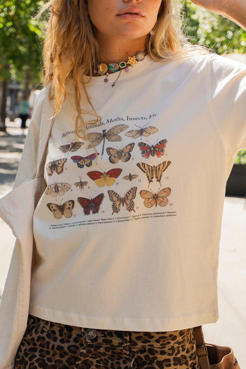 kaotiko Camiseta Washed Butterflies Ivory Tienda