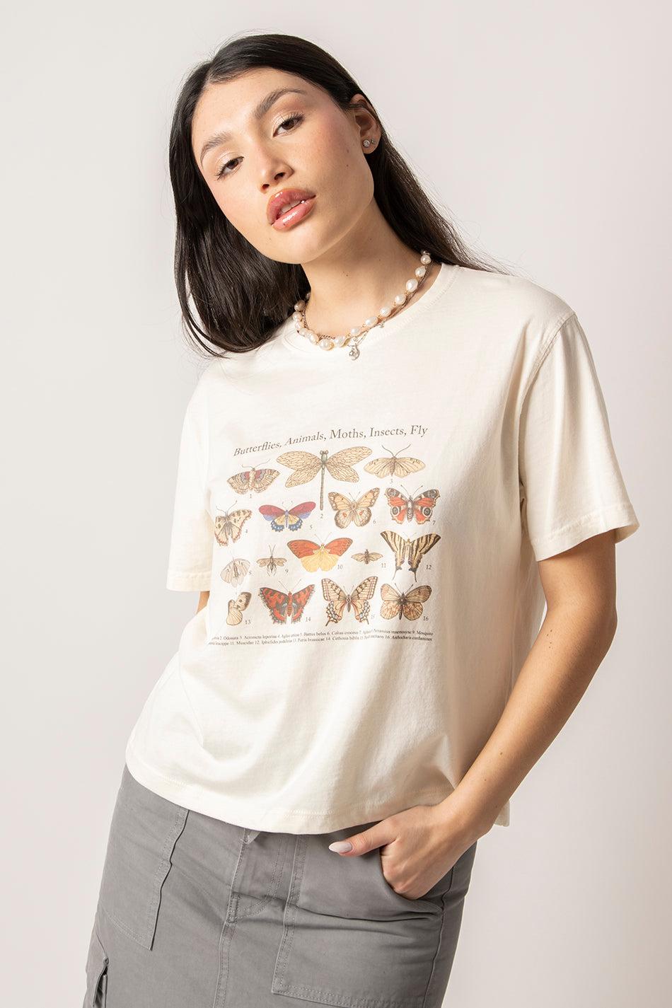 kaotiko Camiseta Washed Butterflies Ivory Tienda