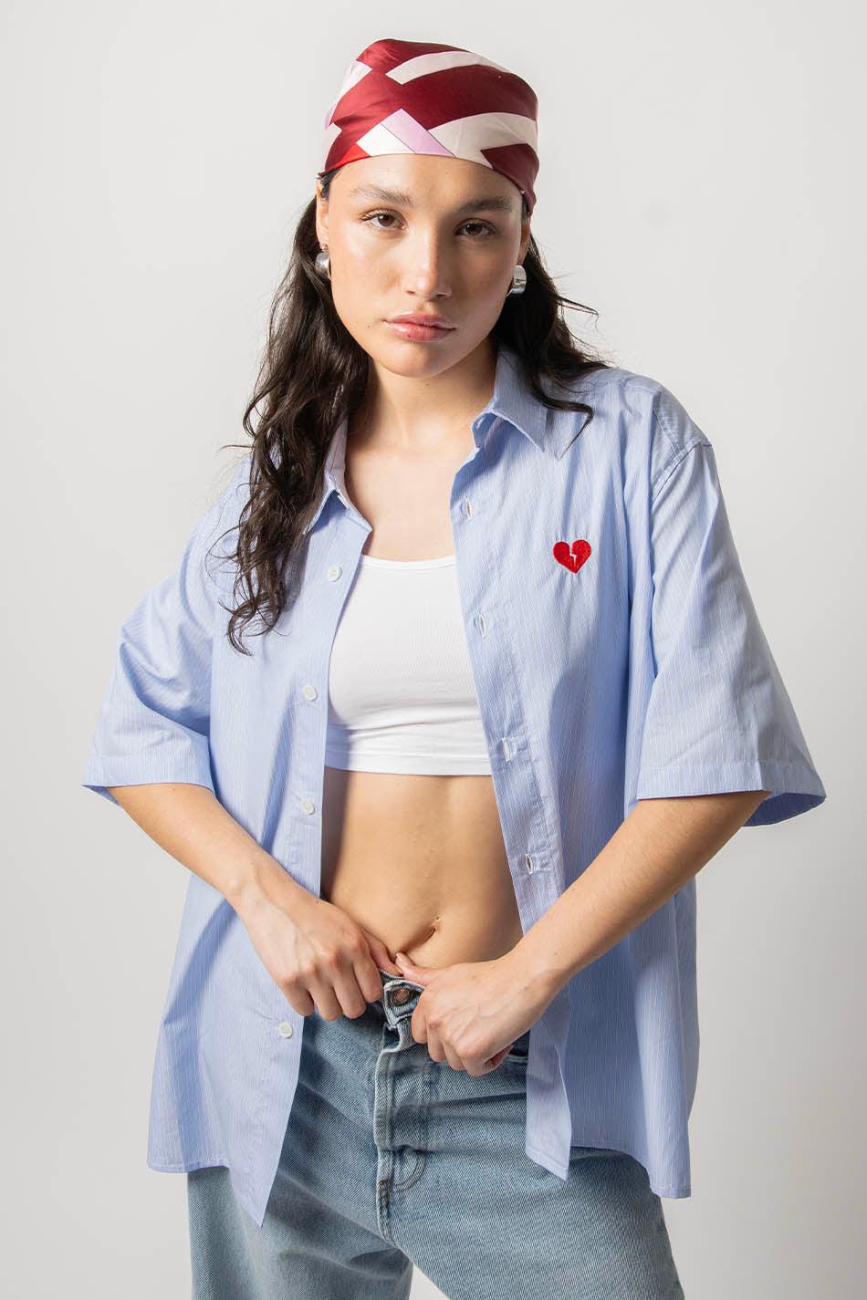 kaotiko Camisa Loui Heart Blue/ White Stripes Tienda