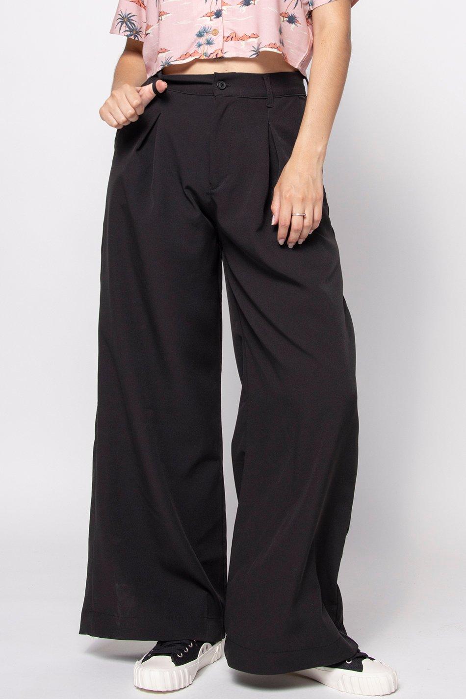 kaotiko Pantalón Wide Leg Pinzas Black Oferta especial de fábrica