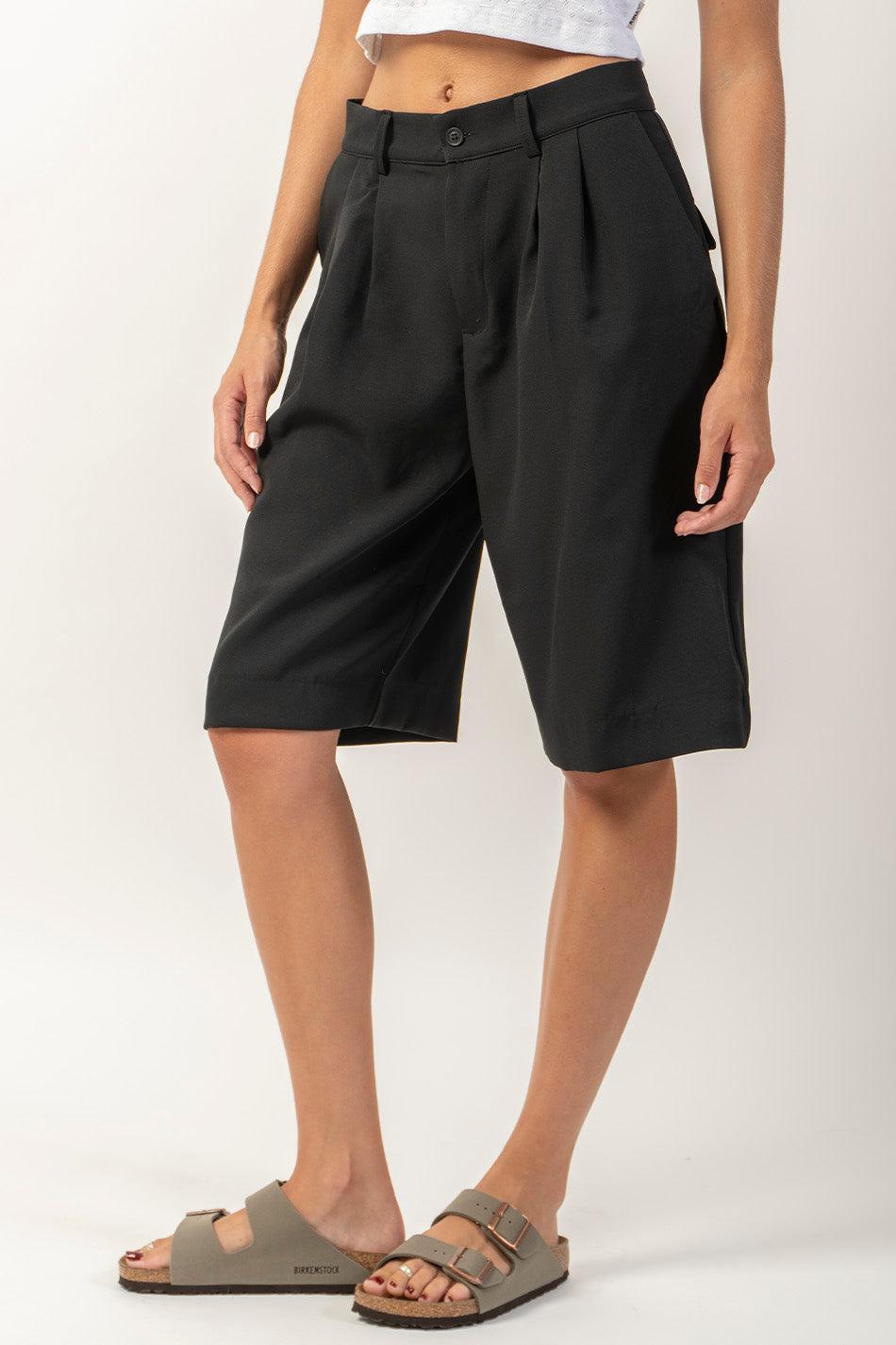 kaotiko Bermuda Wide Leg Pinzas Black En oferta