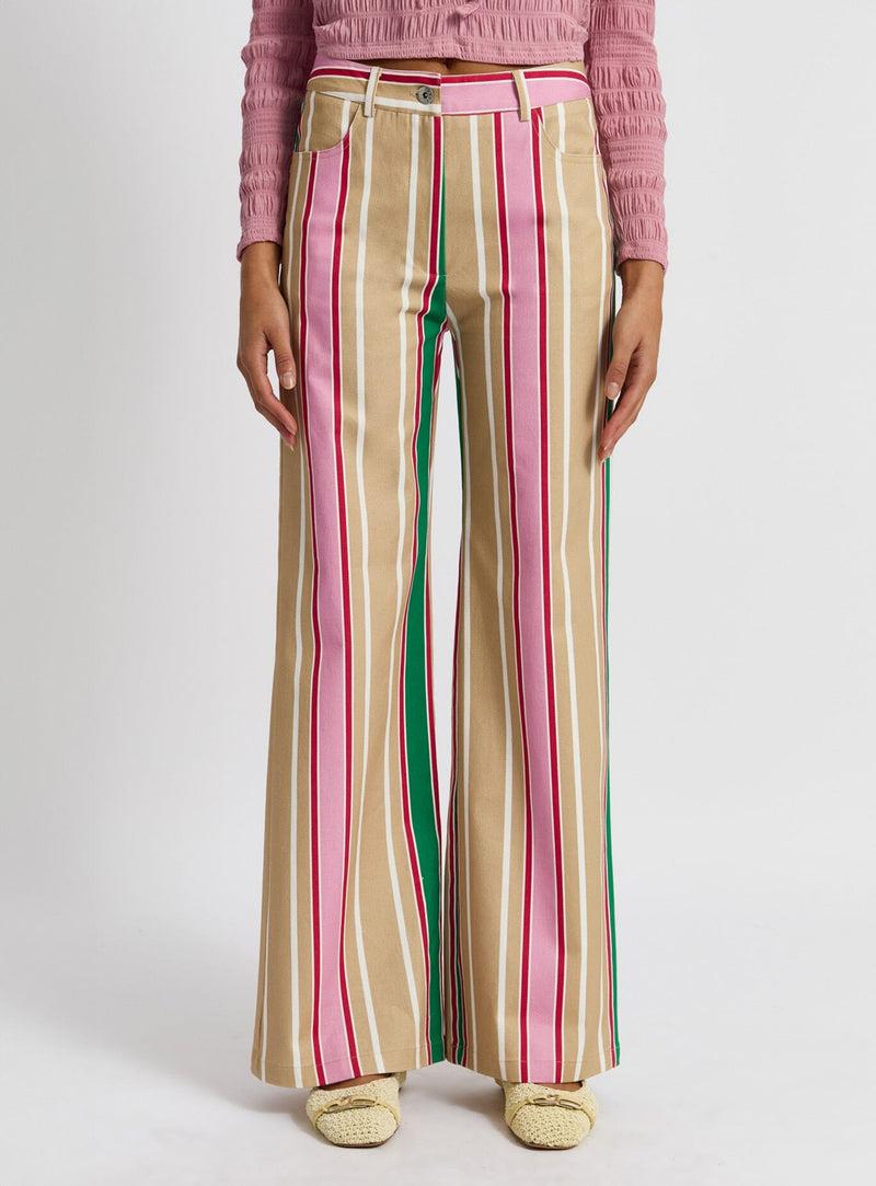﻿laagam LEROY BROWN STRIPED TWILL PANTS