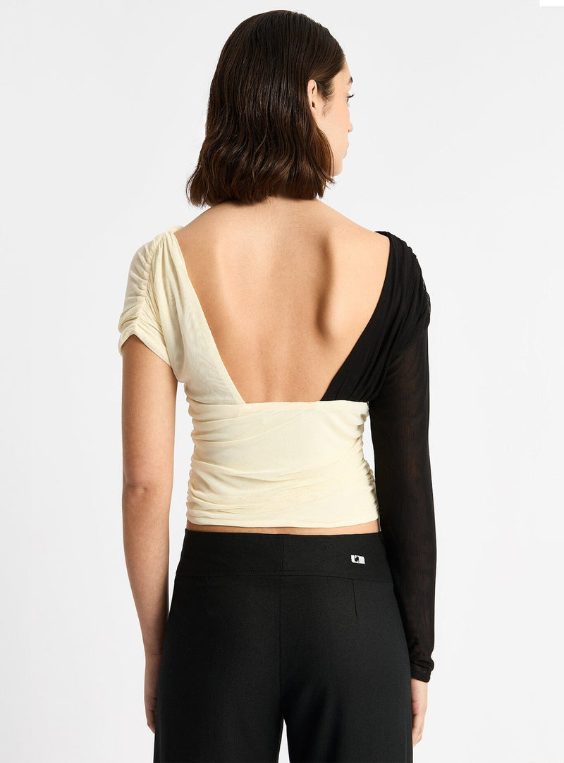 laagam AQUARIUM BLACK & ECRU DRAPED TOP Venta caliente