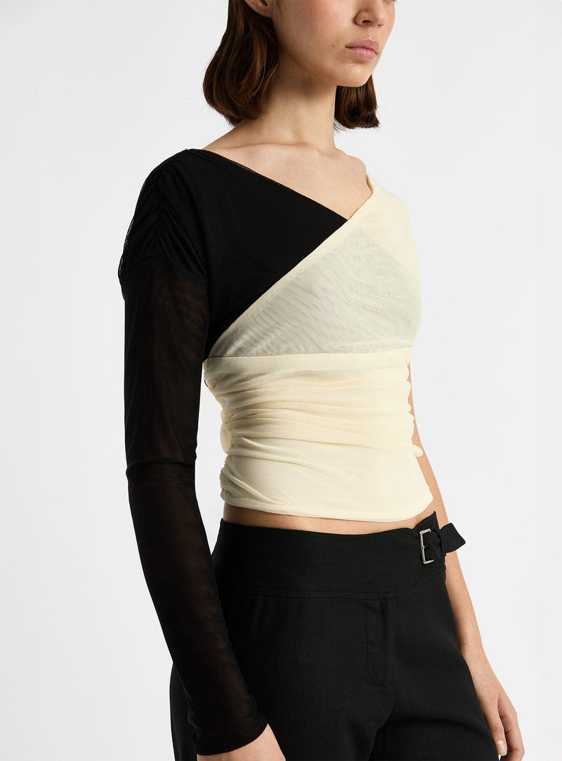 laagam AQUARIUM BLACK & ECRU DRAPED TOP Venta caliente