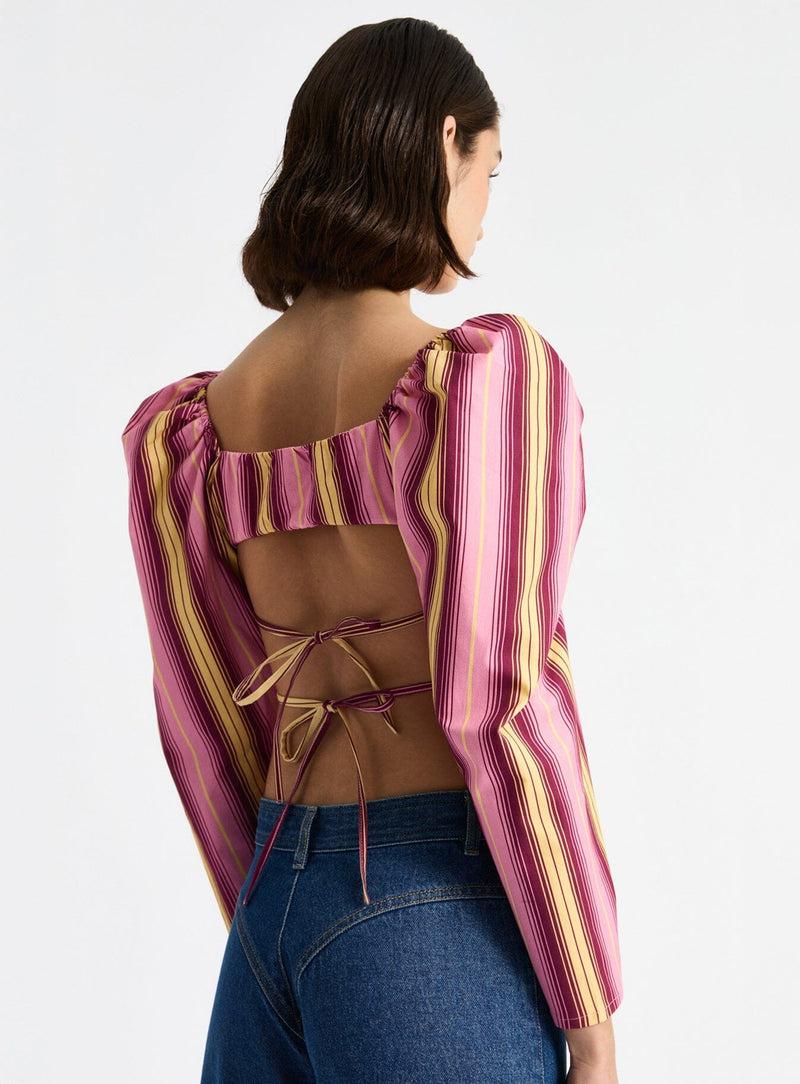 laagam BRIGITTE PINK STRIPED PUFF SLEEVE BLOUSE Gran oferta