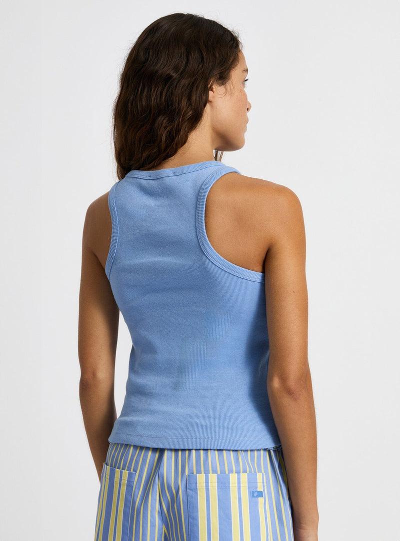 laagam BLUE EMBROIDERED LOGO TANK TOP Tienda