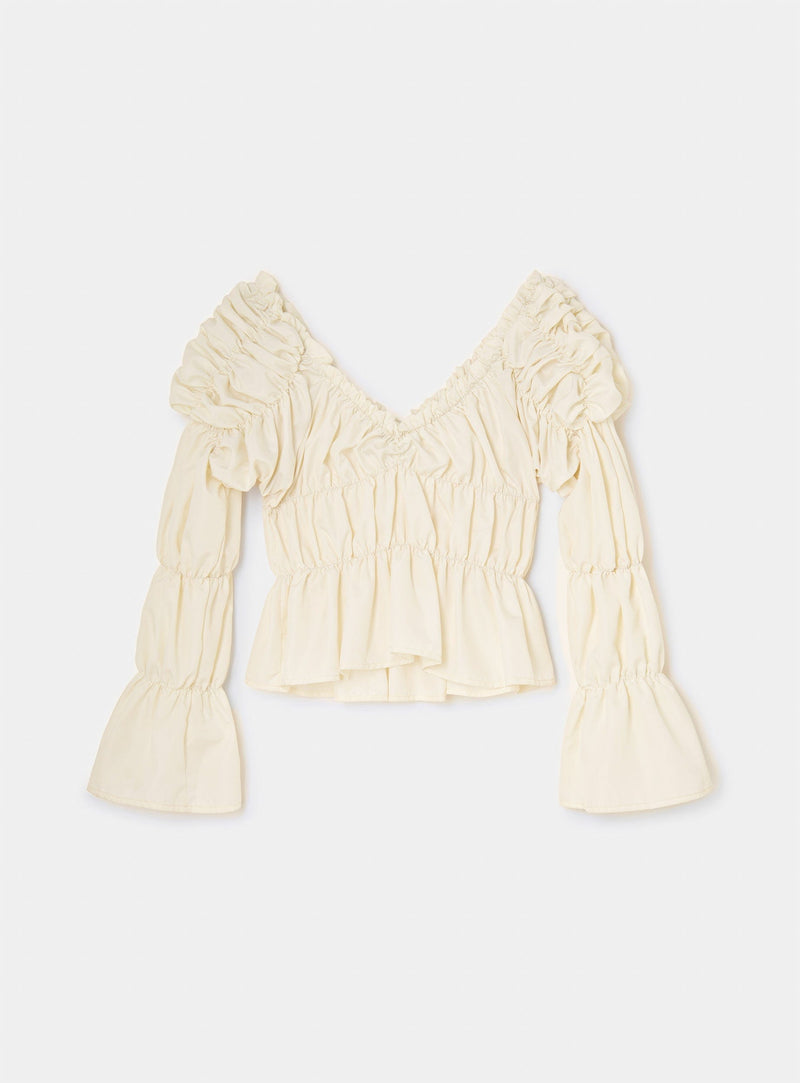 laagam SADIE ECRU RUCHED BLOUSE