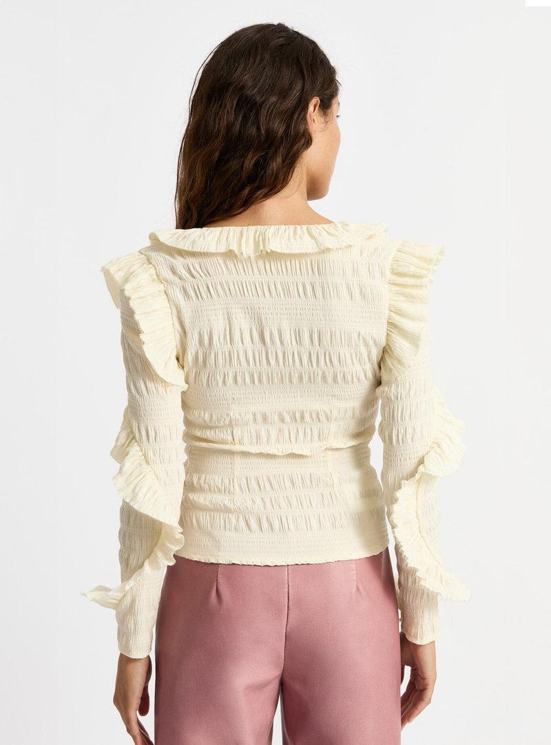 laagam MADDIE ECRU RUFFLED BLOUSE Los más vendidos