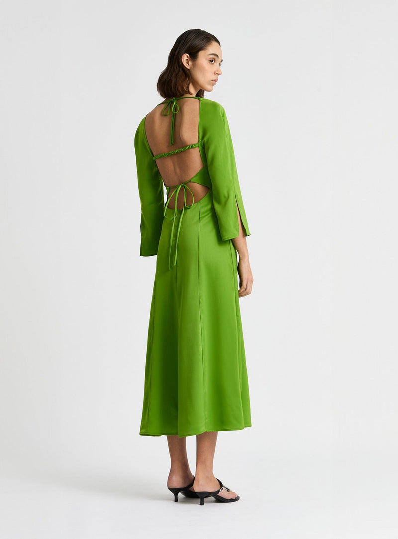 laagam KIMBERLY GREEN SATIN MIDI DRESS Tienda