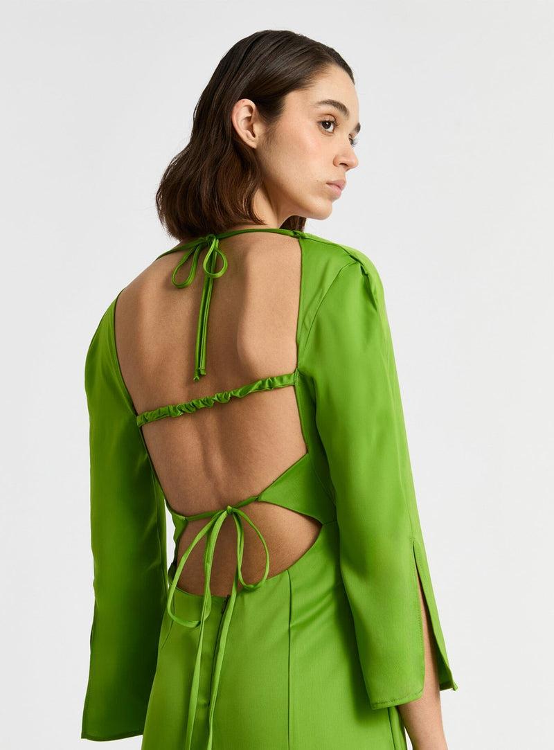 laagam KIMBERLY GREEN SATIN MIDI DRESS Tienda
