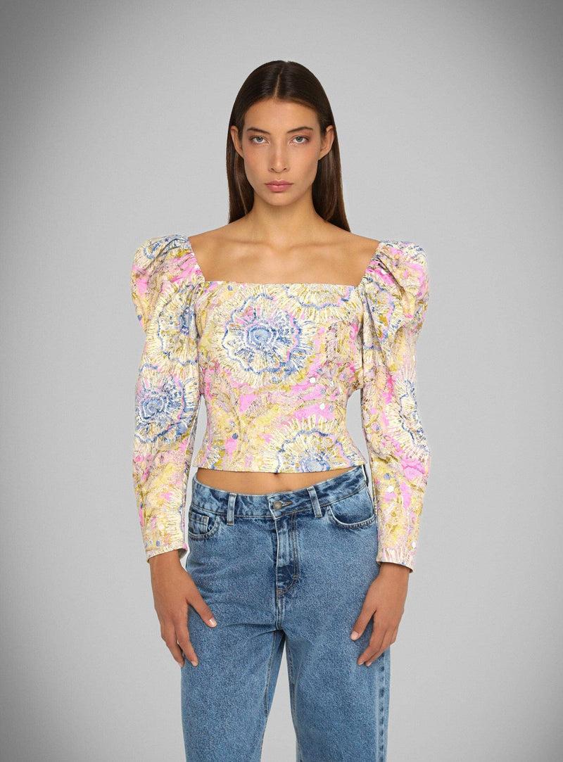 laagam BRIGITTE JACQUARD PUFF SLEEVE BLOUSE