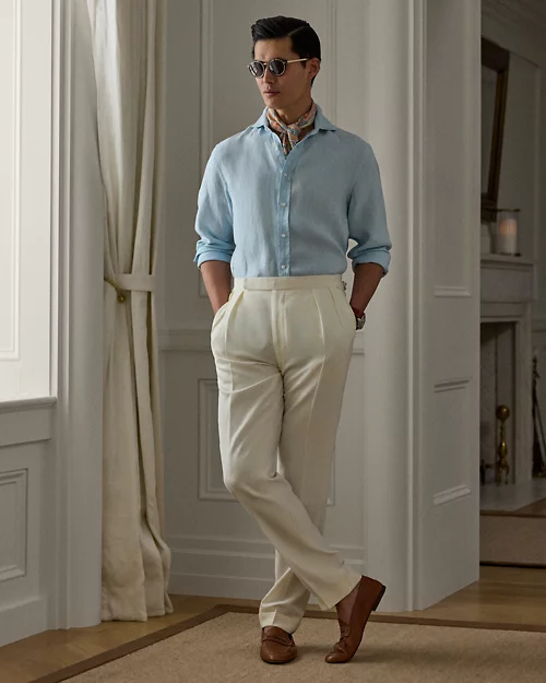 lauren ralph lauren Camisa de lino con tejido de rejilla para hombre | Ralph Lauren® ES En oferta