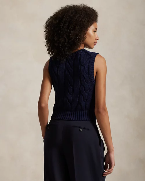 lauren ralph lauren Chaleco recortado en punto de ochos para mujer | Ralph Lauren® ES Promoción por tiempo limitado