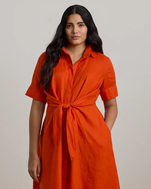lauren ralph lauren Vestido camisero anudado de lino para mujer | Ralph Lauren® ES Tienda
