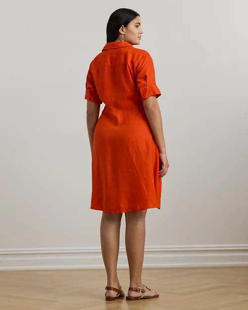 lauren ralph lauren Vestido camisero anudado de lino para mujer | Ralph Lauren® ES Tienda
