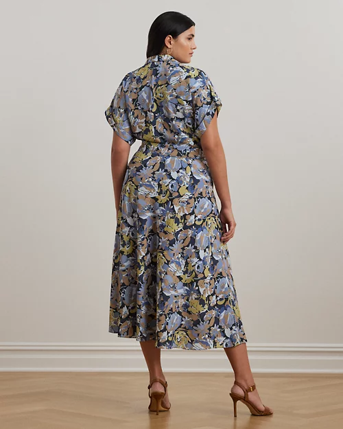 lauren ralph lauren Vestido de crepé estampado con cinturón para mujer | Ralph Lauren® ES ÚLTIMAS EDICIONES