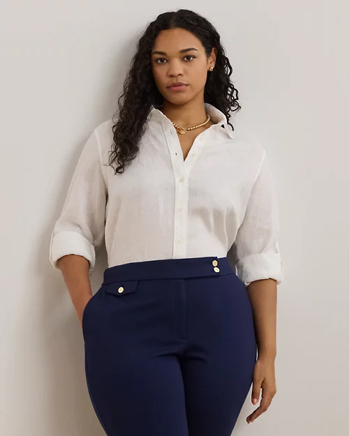 lauren ralph lauren Camisa de lino con manga vuelta para mujer | Ralph Lauren® ES Grandes descuentos