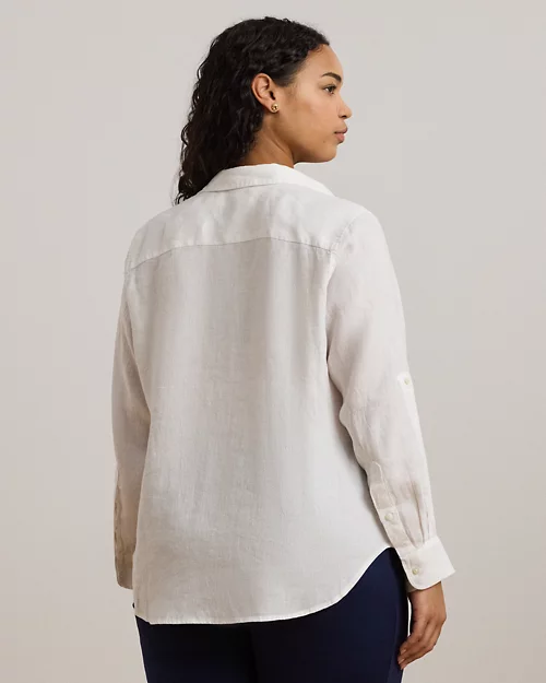 lauren ralph lauren Camisa de lino con manga vuelta para mujer | Ralph Lauren® ES Grandes descuentos