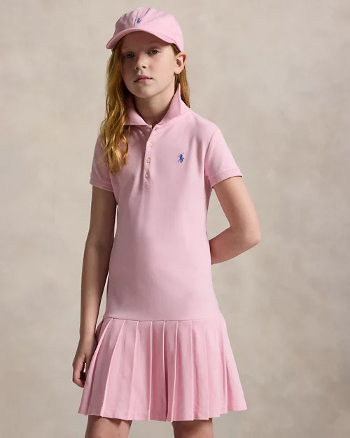 lauren ralph lauren Vestido polo de piqué elástico plisado para niña | Ralph Lauren® ES Libre de impuestos