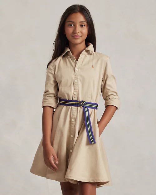 lauren ralph lauren Vestido camisero chino de algodón con cinturón para niña | Ralph Lauren® ES Ofertas