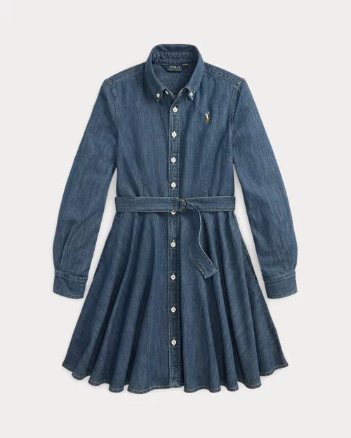lauren ralph lauren Vestido camisero denim de algodón con cinturón para niña | Ralph Lauren® ES Venta caliente