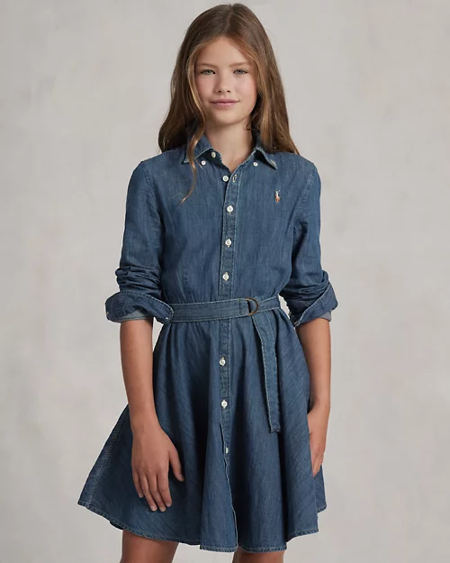 lauren ralph lauren Vestido camisero denim de algodón con cinturón para niña | Ralph Lauren® ES Venta caliente