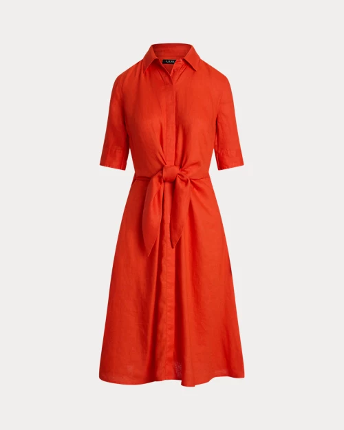 lauren ralph lauren Vestido camisero anudado de lino para mujer | Ralph Lauren® ES Ofertas de temporada