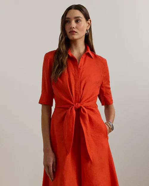 lauren ralph lauren Vestido camisero anudado de lino para mujer | Ralph Lauren® ES Ofertas de temporada