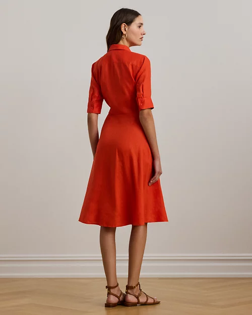 lauren ralph lauren Vestido camisero anudado de lino para mujer | Ralph Lauren® ES Ofertas de temporada
