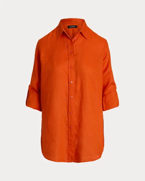lauren ralph lauren Camisa de lino con manga vuelta para mujer | Ralph Lauren® ES Ofertas especiales