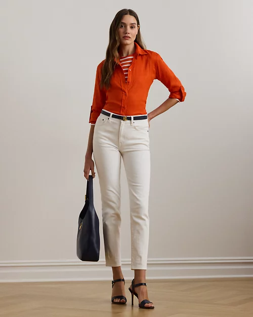 lauren ralph lauren Camisa de lino con manga vuelta para mujer | Ralph Lauren® ES Ofertas especiales