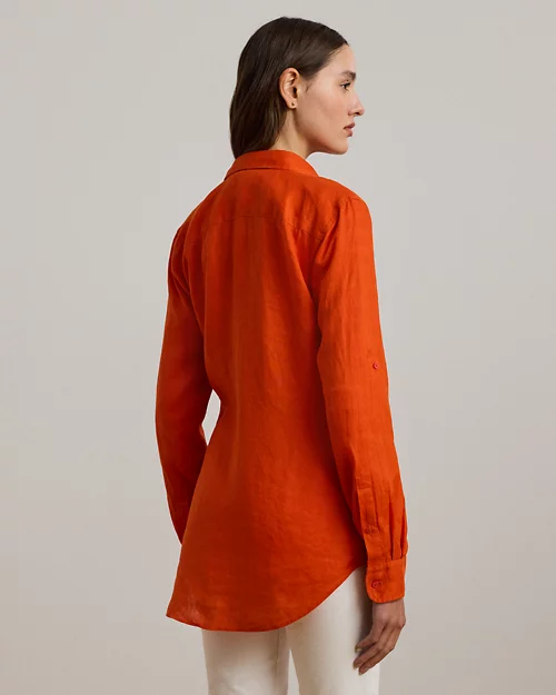 lauren ralph lauren Camisa de lino con manga vuelta para mujer | Ralph Lauren® ES Ofertas especiales