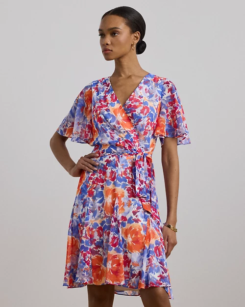 lauren ralph lauren Vestido cruzado de georgette arrugado para mujer | Ralph Lauren® ES Precio ultrabajo