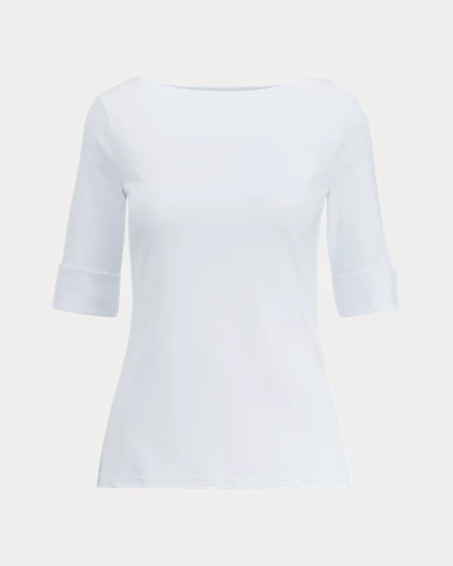 lauren ralph lauren Camiseta con cuello barco de algodón para mujer | Ralph Lauren® ES En oferta