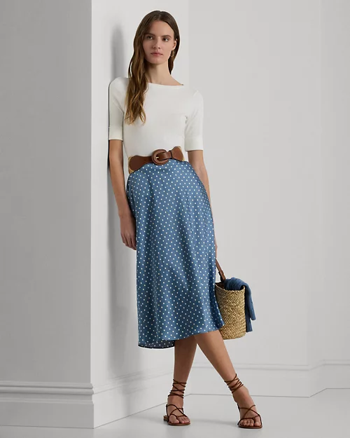 lauren ralph lauren Camiseta con cuello barco de algodón para mujer | Ralph Lauren® ES En oferta