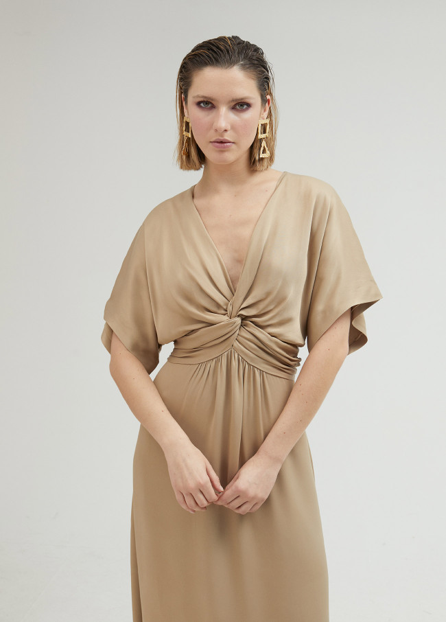 lola casademunt Vestido largo con drapeado en cintura Promoción trimestral