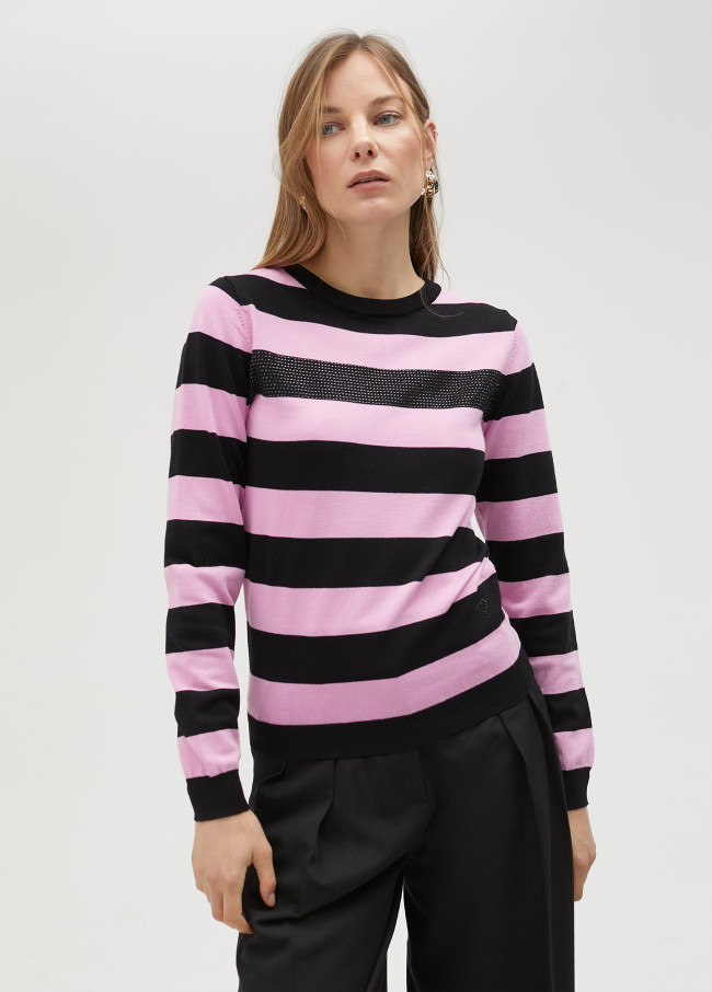 lola casademunt Jersey bicolor de rayas y detalle strass