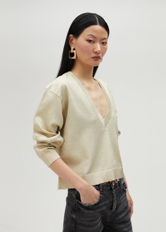 lola casademunt Jersey cuello pico dorado