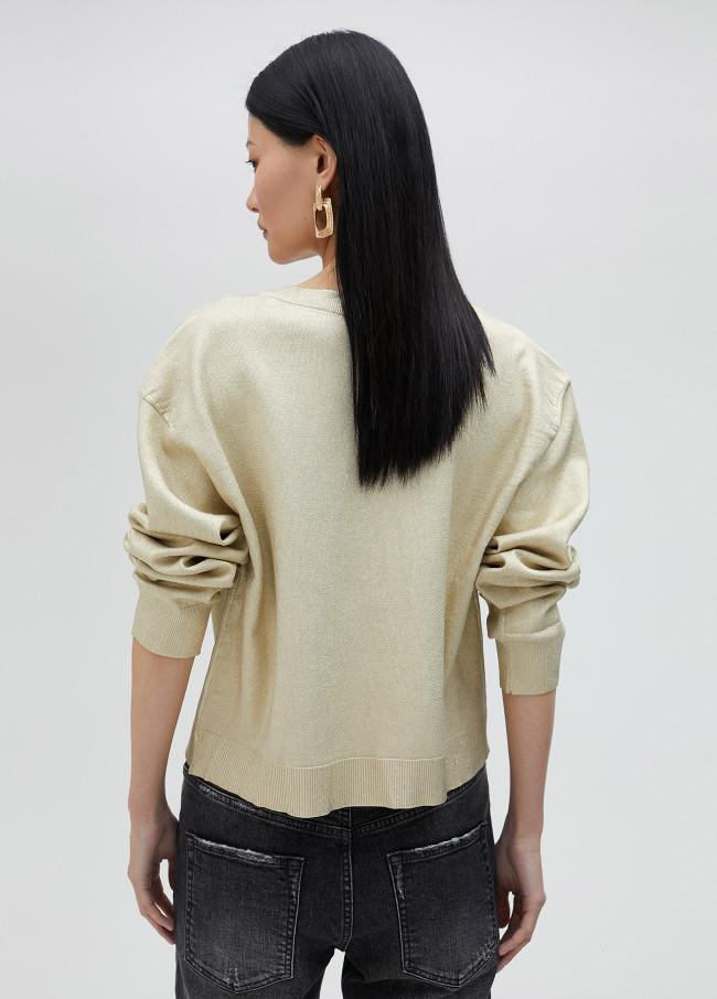lola casademunt Jersey cuello pico dorado Gran oferta