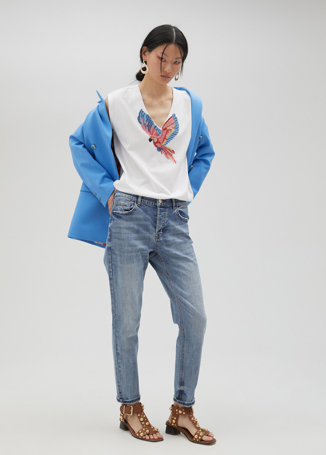 lola casademunt Camiseta pájaro con pedrería Envío internacional gratuito