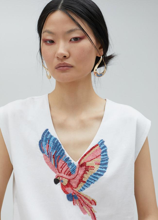 lola casademunt Camiseta pájaro con pedrería Envío internacional gratuito