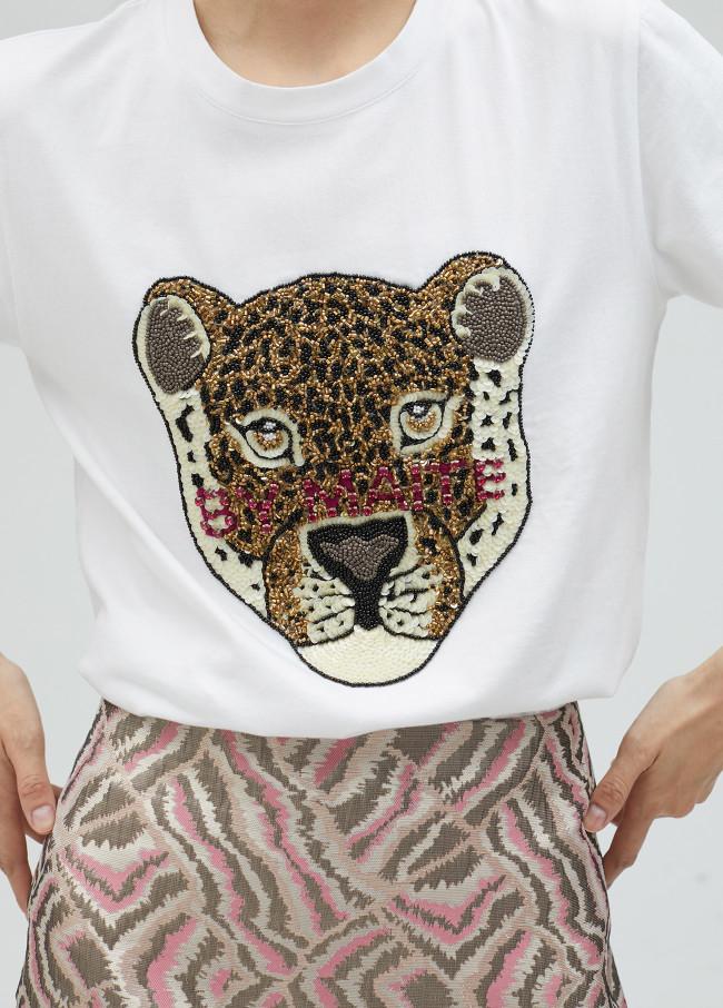 lola casademunt Camiseta león con pedrería Tienda de fábrica
