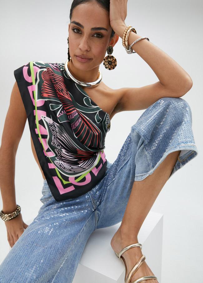 lola casademunt Pañuelo satinado hojas frondosas Precios de Black Friday