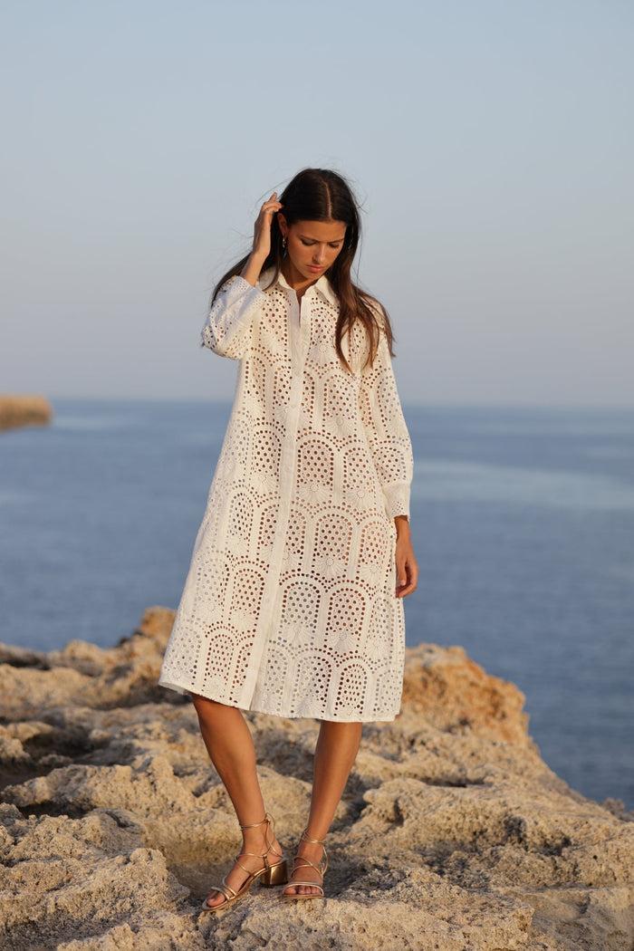luna llena Vestido camisero Miami bordado PX808 – Luna Llena Última moda