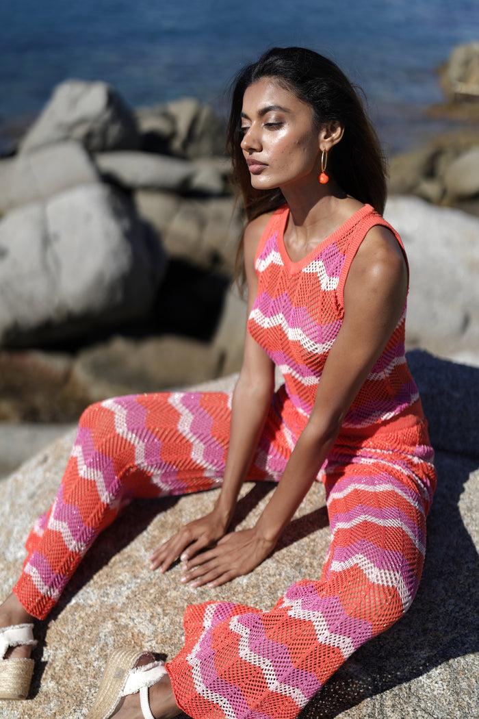 luna llena Pantalón largo verano mujer punto crochet multicolor Luna Llena Oferta especial de fábrica