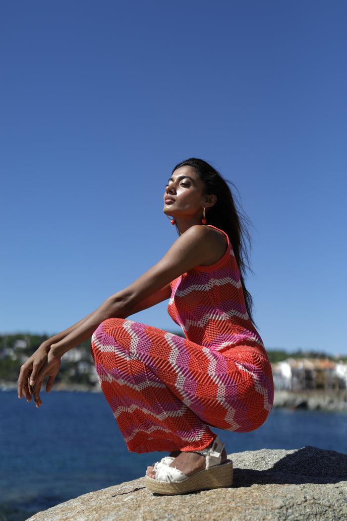 luna llena Pantalón largo verano mujer punto crochet multicolor Luna Llena Oferta especial de fábrica