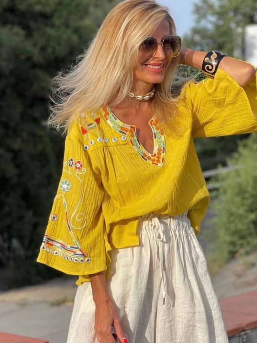 peace&love by calao BLUSA DE CUELLO PICO Y ESTILO OVERSIZE PR9011B Descuento